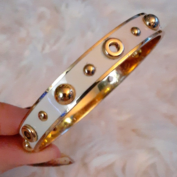 Coach White Enamel Grommet Rivet Bangle - Picture 4 of 5